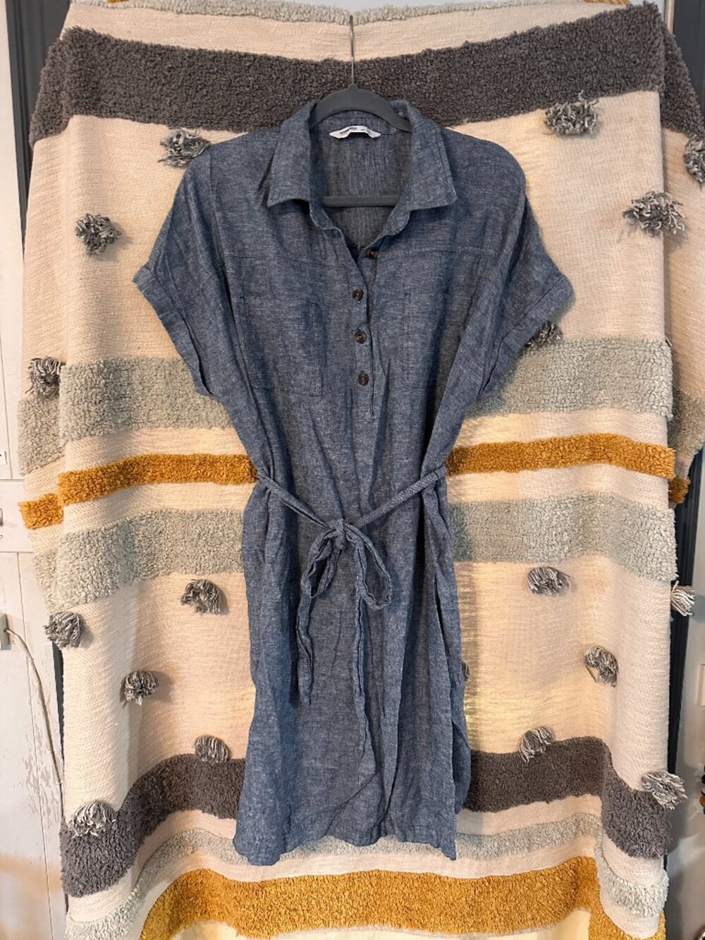 Sonoma Goods For Life Blue Linen Blend Utility Shirt Dress Chambray - XXL